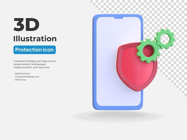 Aktualisierung des Smartphone-Schutzsymbols mit 3D-Render-Darstellung der Ausrüstung im Gange