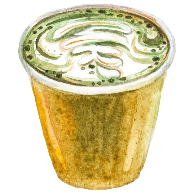 Akwarell bemalte Kaffeetasse, handgezeichnetes Designelement, isoliert auf durchsichtigem Hintergrund