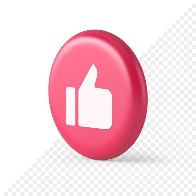 Al igual que el pulgar hacia arriba, aprobar el botón de calificación, confirmar, sitio web genial, redes, icono realista redondo 3d