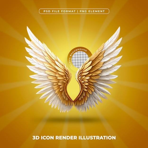 Las alas del ángel dorado Ilustración 3D Diseño PNG realista