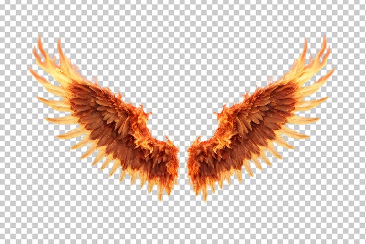 PSD las alas de un ángel de fuego aisladas sobre un fondo transparente