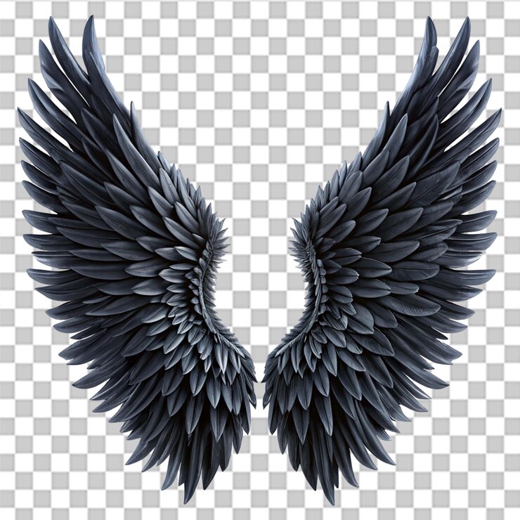 PSD las alas de un ángel negro aisladas sobre un fondo transparente