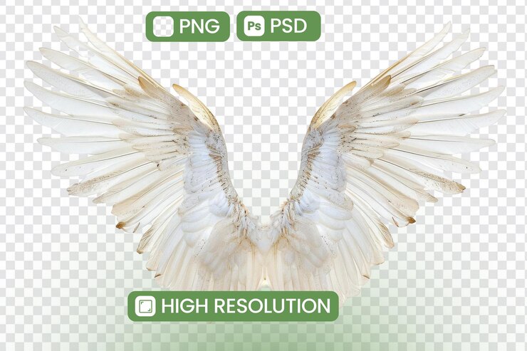 PSD las alas blancas se extienden con gracia sobre un fondo transparente con alta resolución listas para usar en recursos gráficos