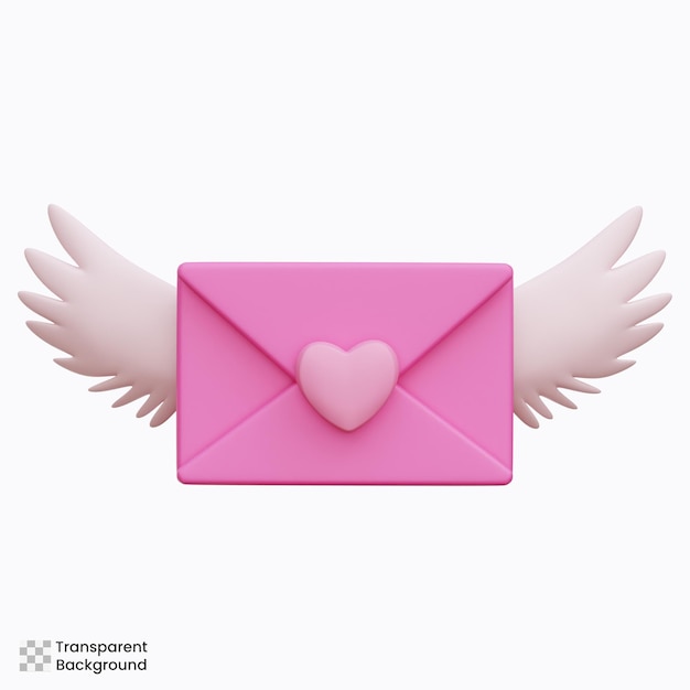 PSD las alas de la carta de amor 3d ilustraciones de íconos