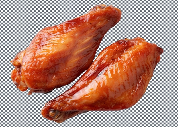 Las alas de pollo asadas aisladas en un fondo transparente vista superior