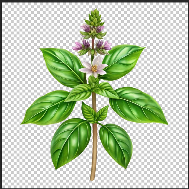 PSD la albahaca verde y sagrada ocimum sanctum, la albahaca dulce y tailandesa