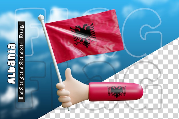 Albanie Agitant Le Drapeau En Tenant La Main Ou Drapeau Albanais En Tenant La Main