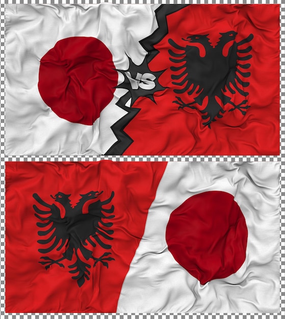 L'Albanie contre le Japon Half Combined Flag Cloth Bump Texture Rendering 3D