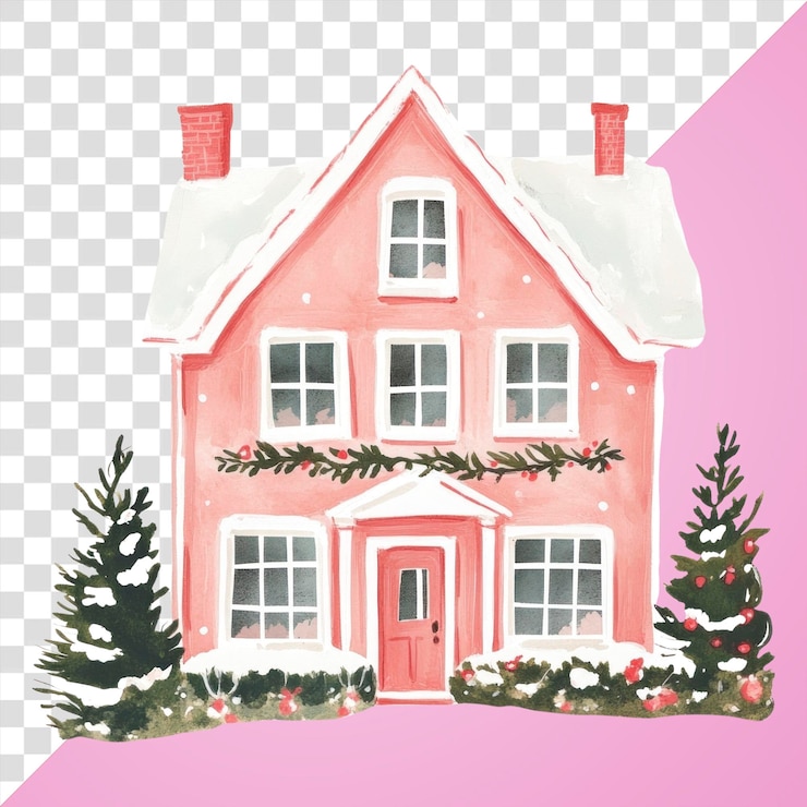 PSD alberi d'illustrazione natalizia della casa natalizia di png
