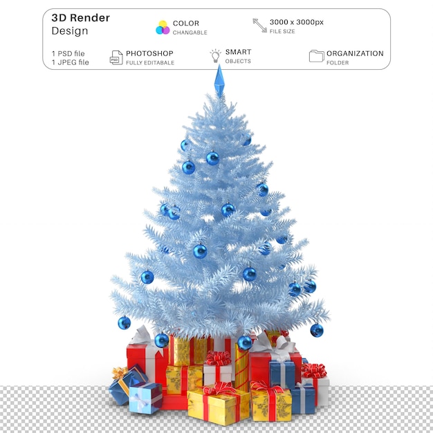 Albero di Natale 3D Modellazione PSD File Realistico Albero di Natale Decorato