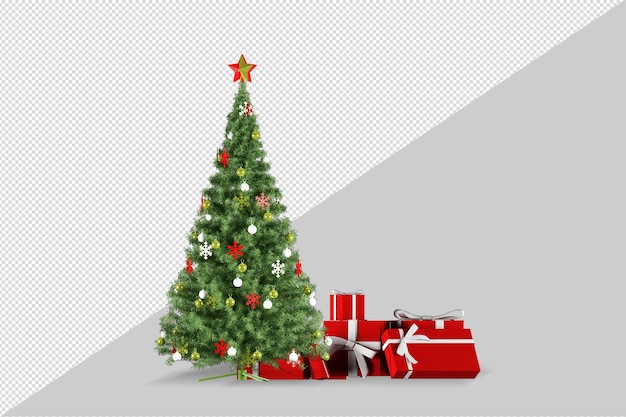 Albero di Natale con regali su sfondo bianco