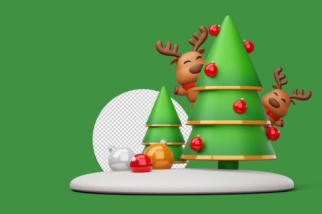 Albero di Natale di buon natale con la rappresentazione della renna 3d