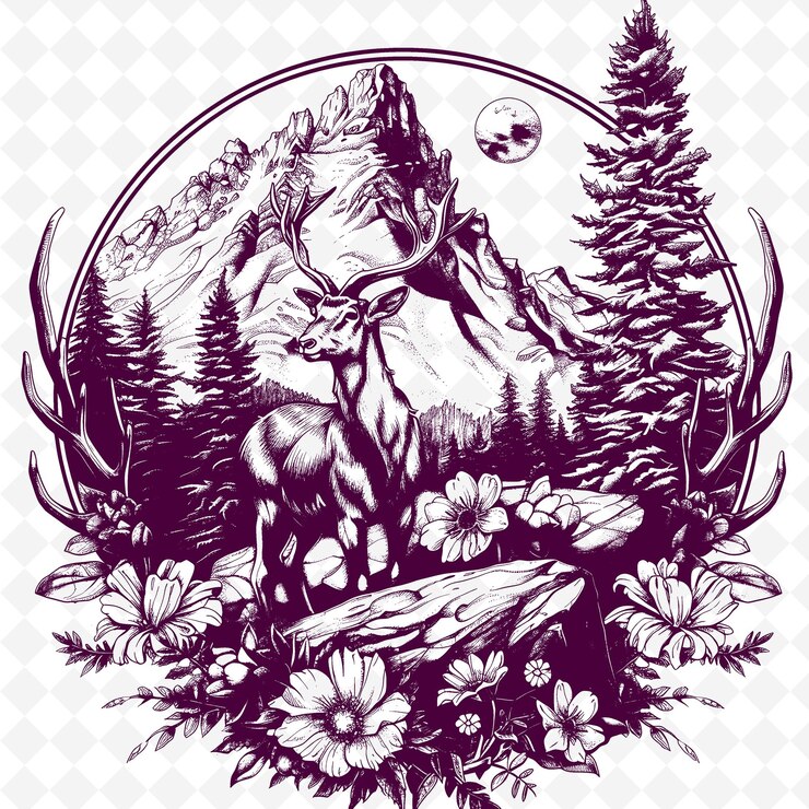 PSD un alce con un bosque en el fondo