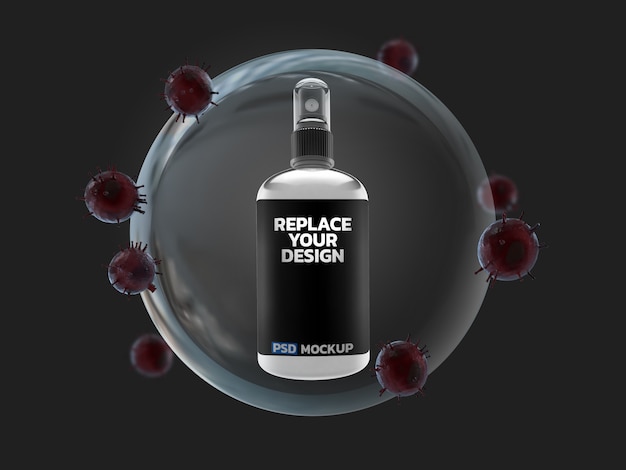 Alcohol Spray Corona Virus Mockup Diseño de renderizado 3D