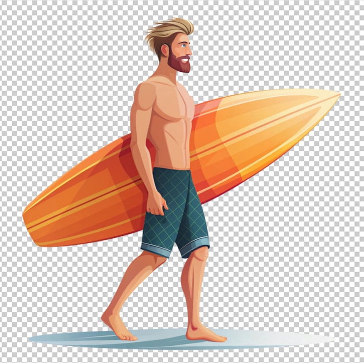 PSD ale surfer con tabla de surf para el verano