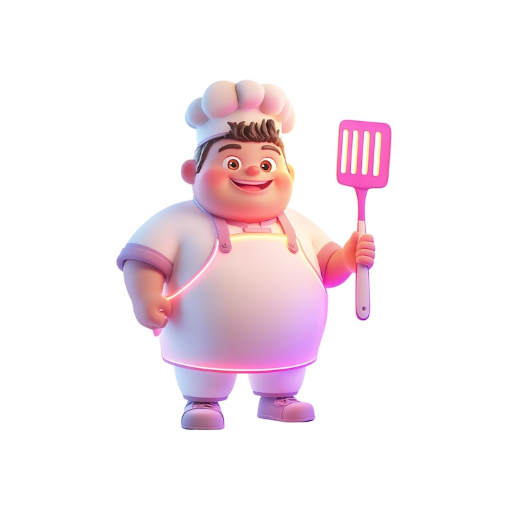 PSD alegre chef de dibujos animados en 3d con espátula listo para cocinar