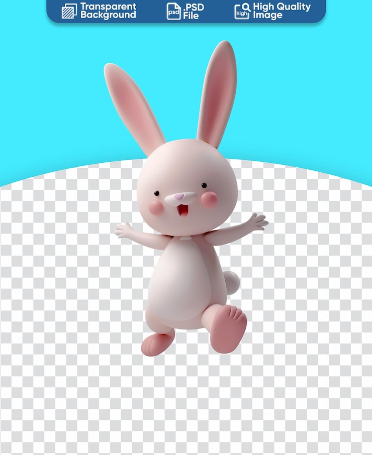 PSD el alegre conejo chibi saltando en 3d