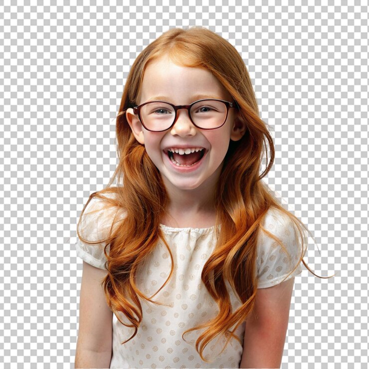 PSD alegre feliz joven afortunada chica pelirroja fondo transparente