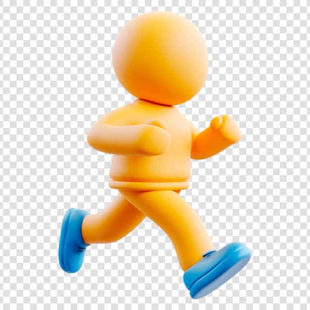 Alegre personaje de dibujos animados en 3D corriendo sobre un fondo transparente