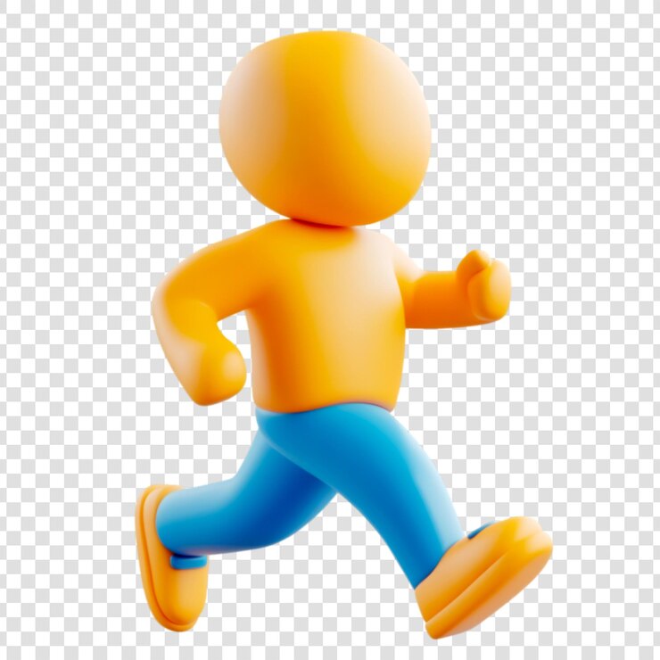 PSD alegre personaje de dibujos animados en 3d corriendo sobre un fondo transparente