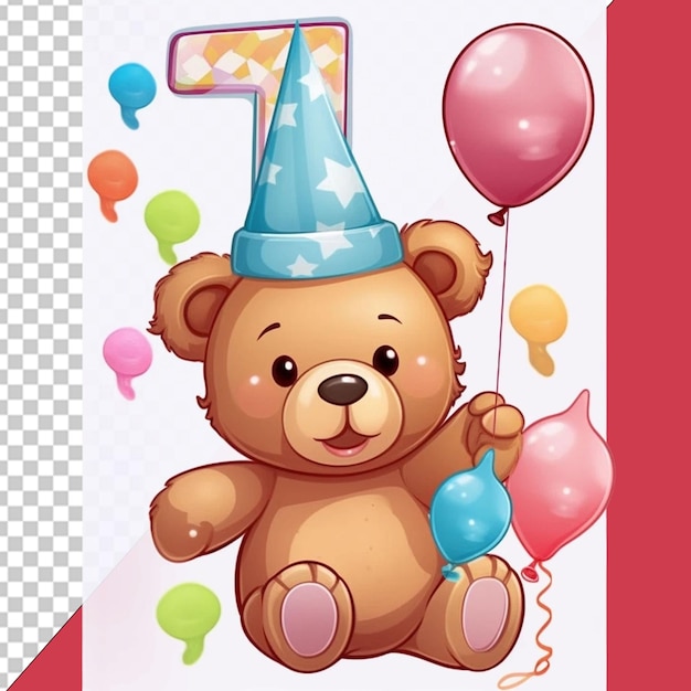 PSD alegria de aniversário com urso fofo