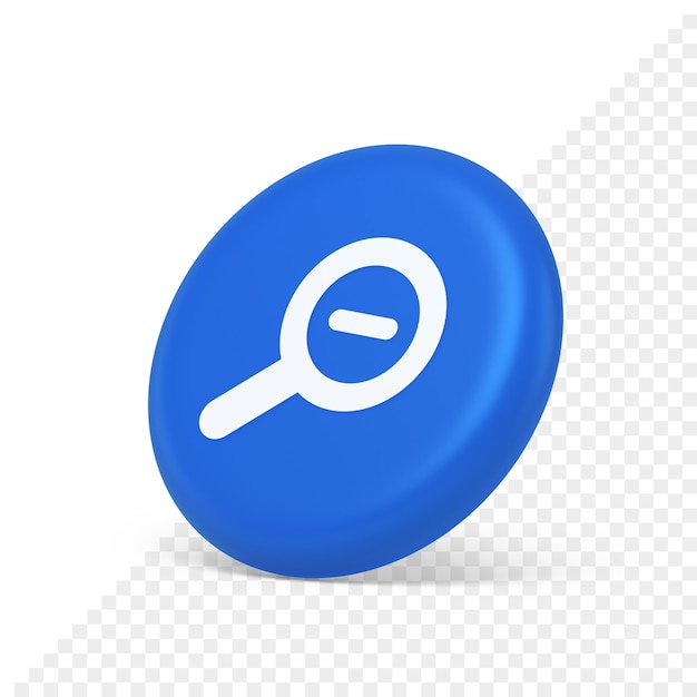 PSD alejar botón de lupa búsqueda de internet óptica descubrimiento monitoreo icono de vista lateral 3d