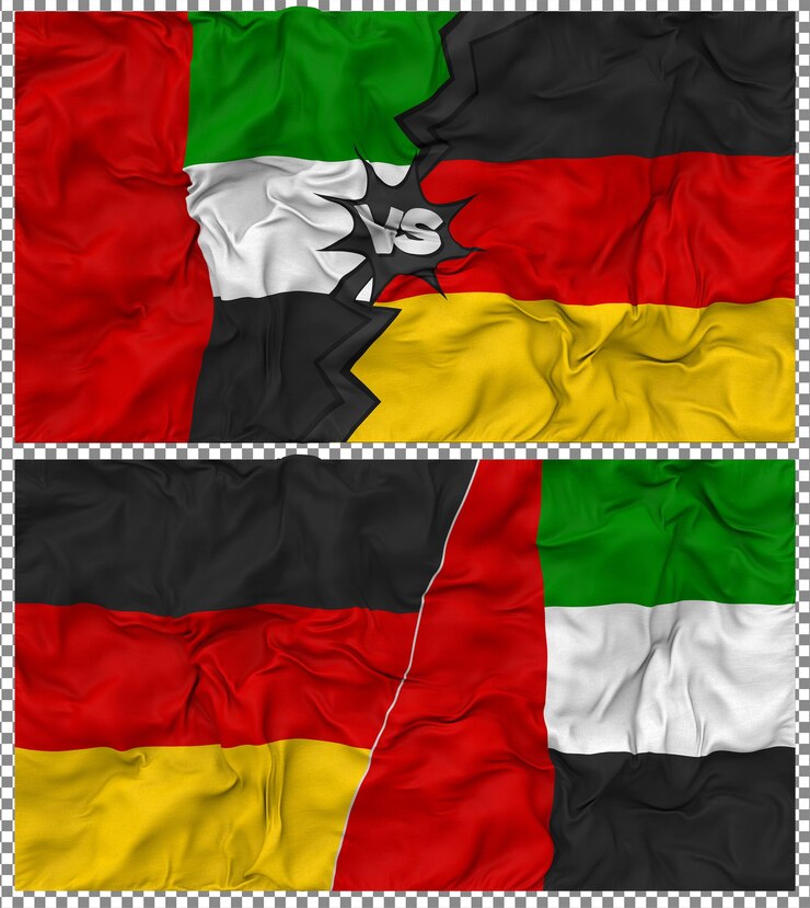 PSD alemania contra los emiratos árabes unidos media bandera combinada tejido bump textura renderización 3d