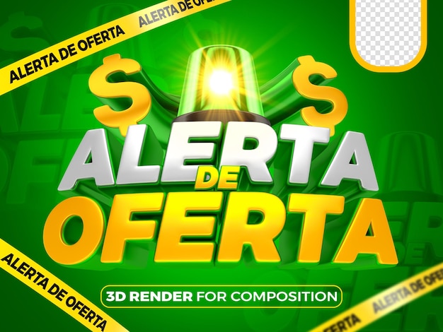 Alerta de oferta para composição brasileira 3d verde e amarelo portuguesa