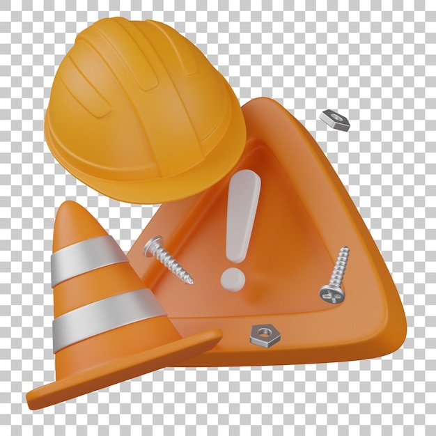 Alerta di sicurezza sul sito di costruzione Casco a cono e segnale di avvertimento