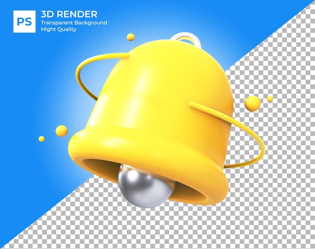 Alerta de icono de campana de mensaje de notificación y alarma sobre fondo amarillo 3d render