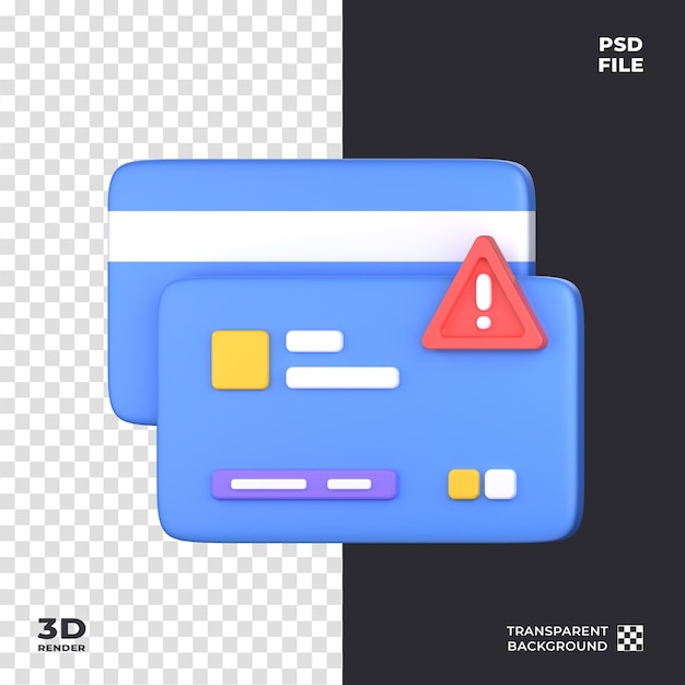 Alerta de pago de tarjeta Icon 3D perfecto para el tema de seguridad cibernética