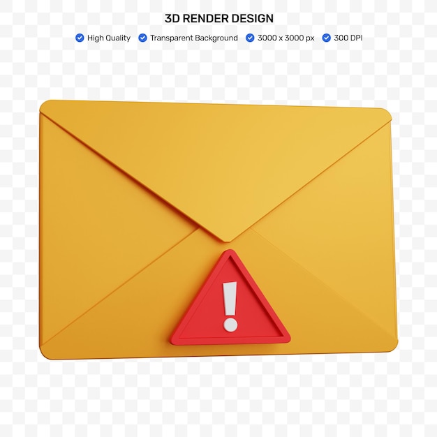 PSD alerte courrier jaune rendu 3d isolé