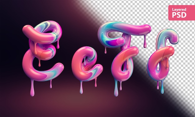 Alfabeto 3d com derretendo a pintura colorida. Letras E e F f.