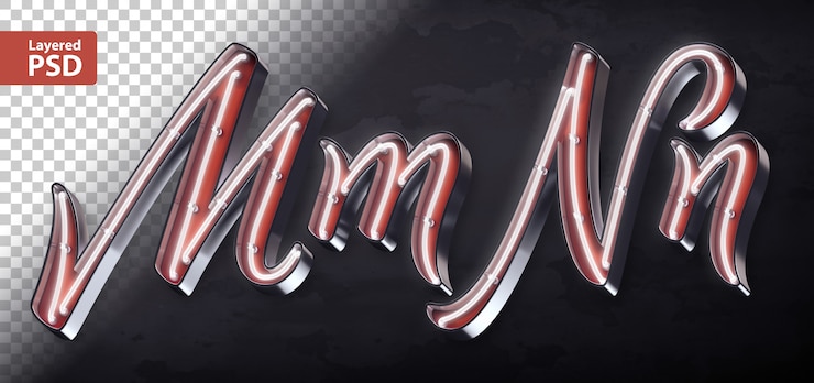 PSD alfabeto 3d con brillante forma al neon