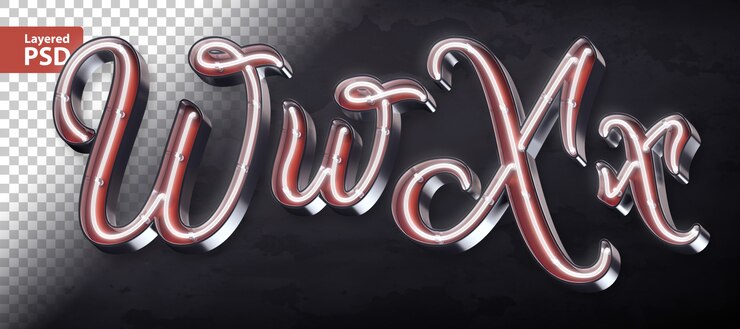 PSD alfabeto 3d con brillante forma al neon