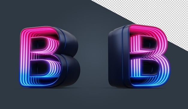 Alfabeto 3d con luce al neon colorata all'interno del rendering 3d