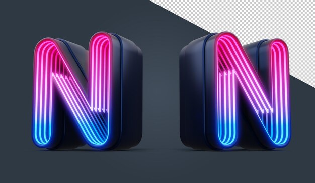 Alfabeto 3d con luce al neon colorata all'interno del rendering 3d