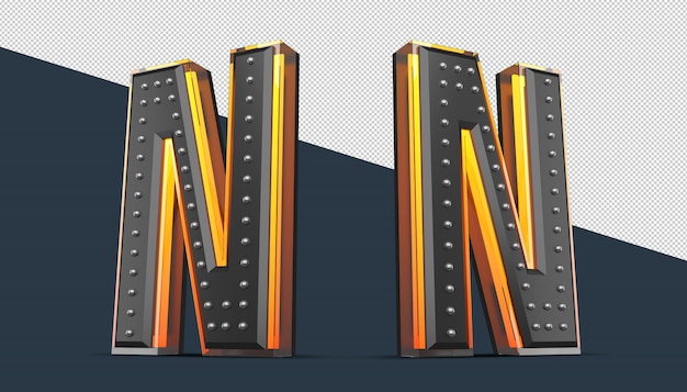 Alfabeto 3D con decoración de pin y efecto de luz de neón