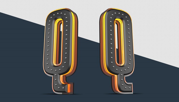 PSD alfabeto 3d con decoración de pin y efecto de luz de neón
