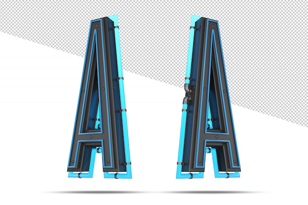 Alfabeto 3d con efecto de luz de neón azul