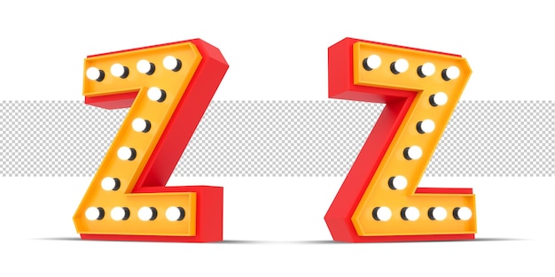 Alfabeto 3d estilo Broadway con bombilla, renderizado 3d