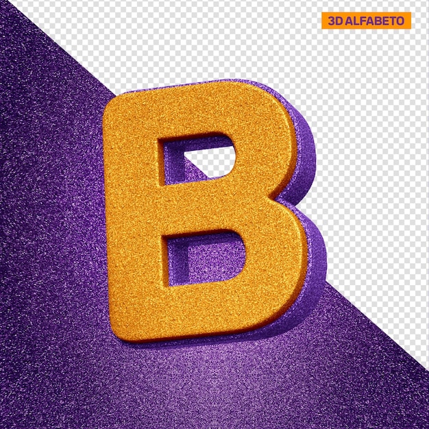 PSD alfabeto 3d letra b con textura de brillo naranja y violeta