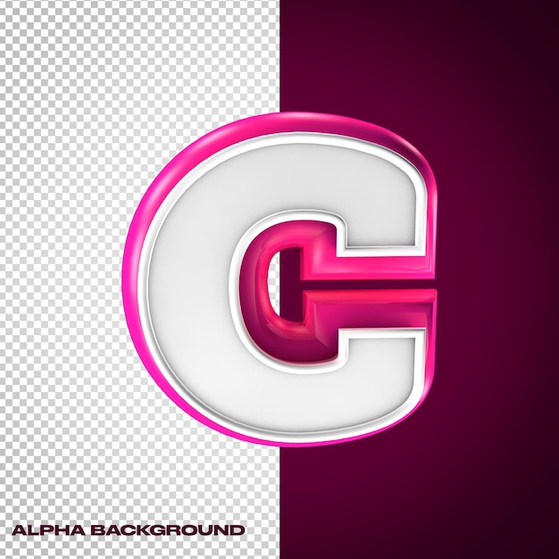 Alfabeto 3D letra C con colores rosa y blanco