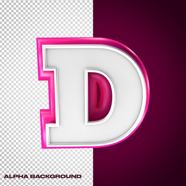 Alfabeto 3D letra D con colores rosa y blanco