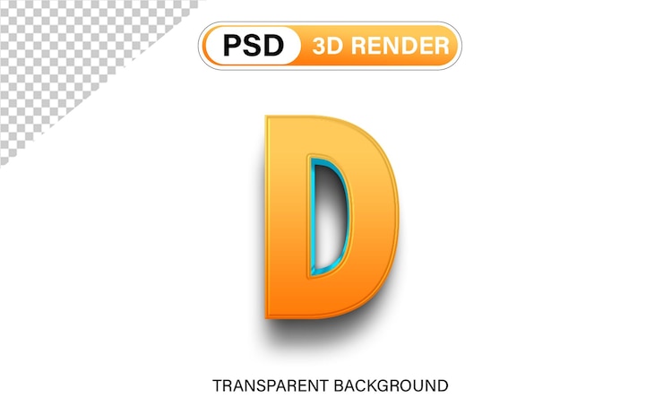 PSD alfabeto 3d letra d gradiente naranja con azul aislado en fondo transparente
