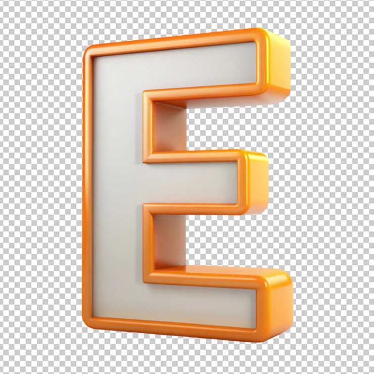 PSD alfabeto 3d letra e blanca con naranja sobre un fondo transparente