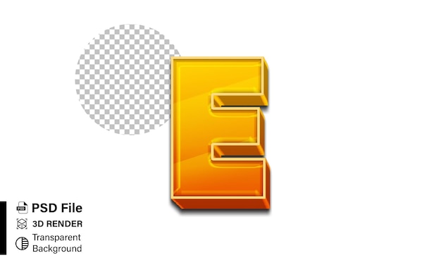 Alfabeto 3D letra E Gradiente naranja brillante aislado sobre un fondo transparente