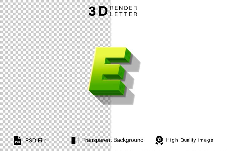 PSD alfabeto 3d letra e verde con color limón aislado en fondo transparente