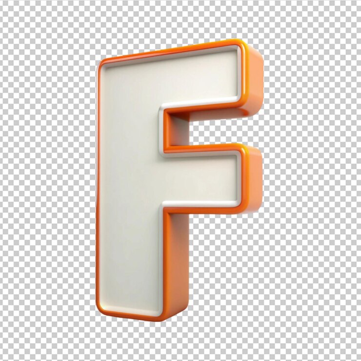 PSD alfabeto 3d letra f blanca con naranja sobre un fondo transparente