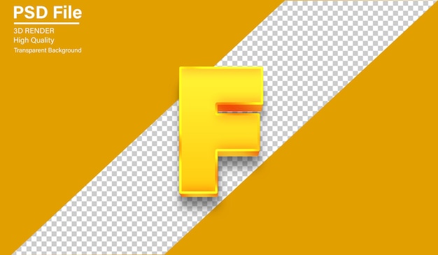 Alfabeto 3D letra F Color dorado aislado sobre fondo transparente